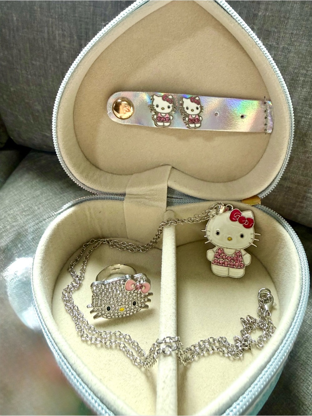 Hello Kitty Silver and Pink Necklace and Ring Set